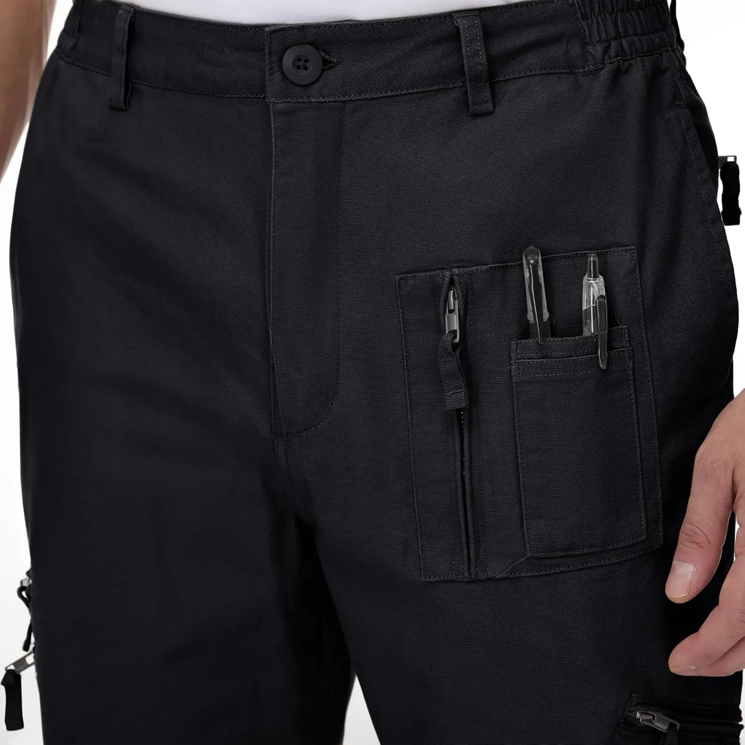 CRYSULLY Men's Tactical Pants Military Work Pants for Men Ripstop 9 Pockets Construction Trousers (No Belt)
