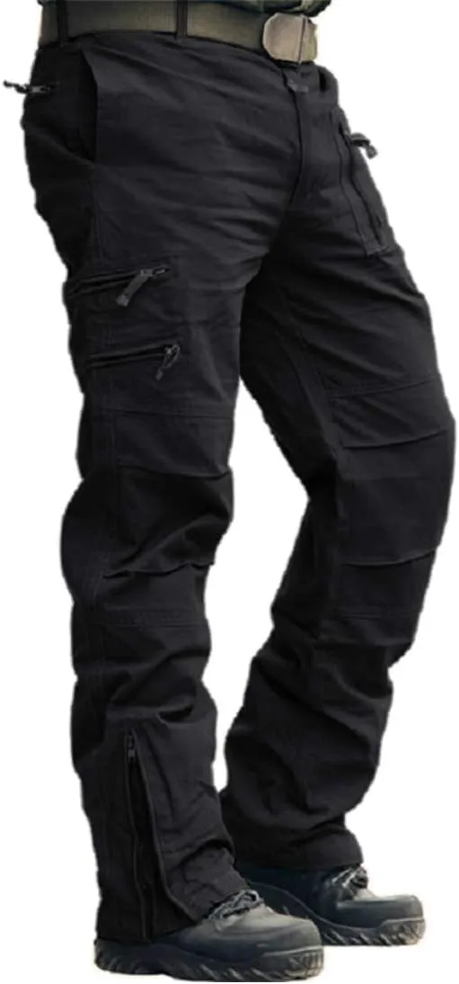 CRYSULLY Men's Tactical Pants Military Work Pants for Men Ripstop 9 Pockets Construction Trousers (No Belt)