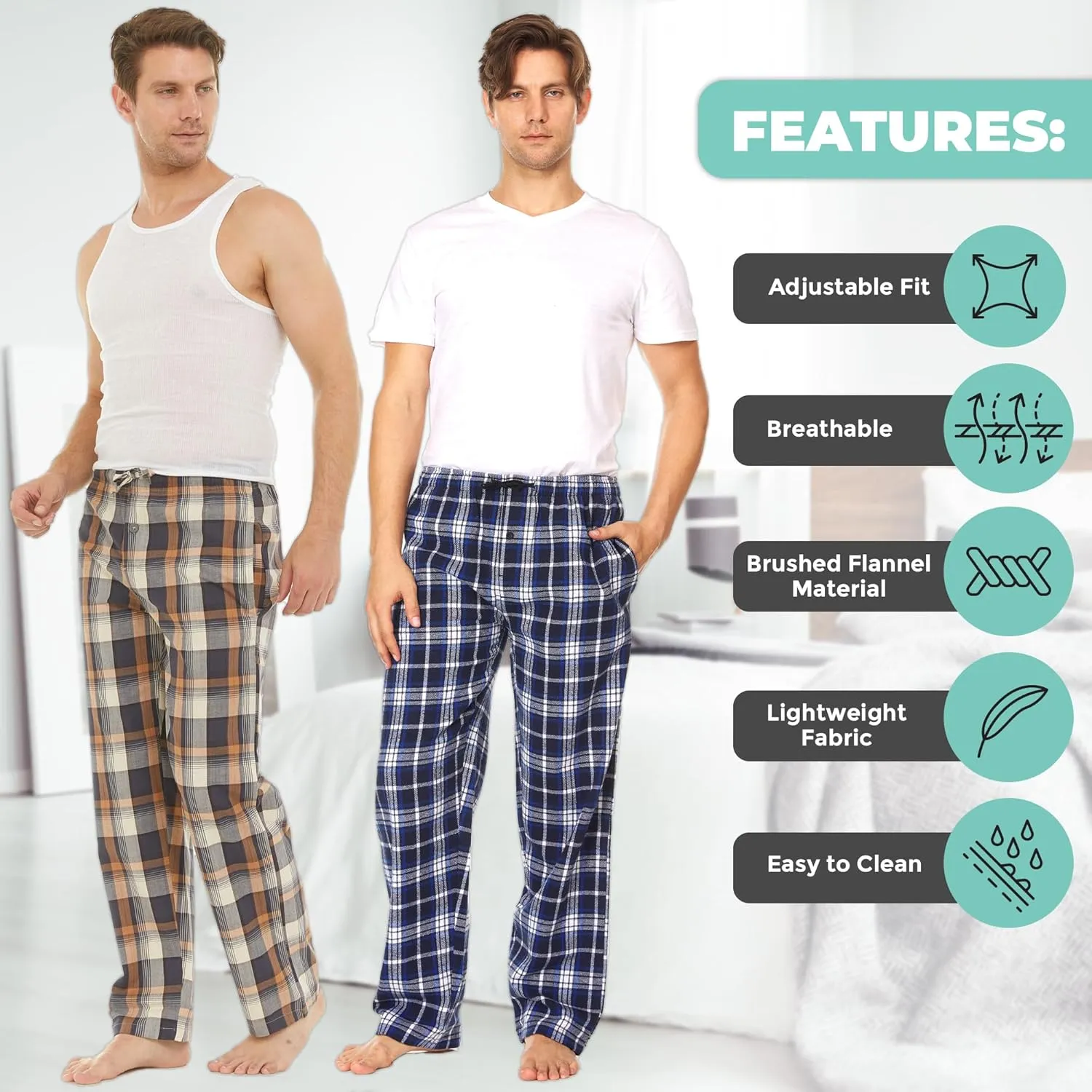 DARESAY 3 Pack: Plaid Pajama Pants For Men Mens Flannel Pajama Pants With Pockets & Button Fly (Up To 3XL)