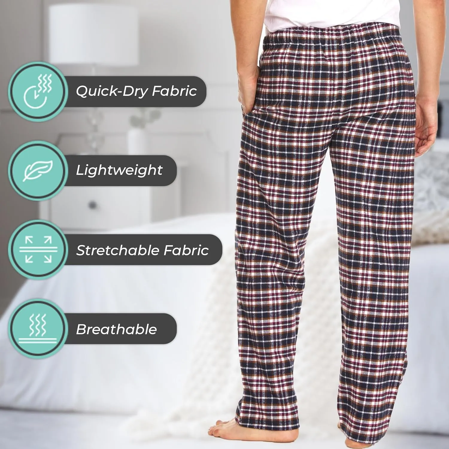 DARESAY 3 Pack: Plaid Pajama Pants For Men Mens Flannel Pajama Pants With Pockets & Button Fly (Up To 3XL)