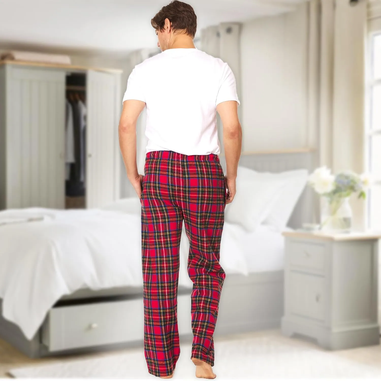 DARESAY 3 Pack: Plaid Pajama Pants For Men Mens Flannel Pajama Pants With Pockets & Button Fly (Up To 3XL)