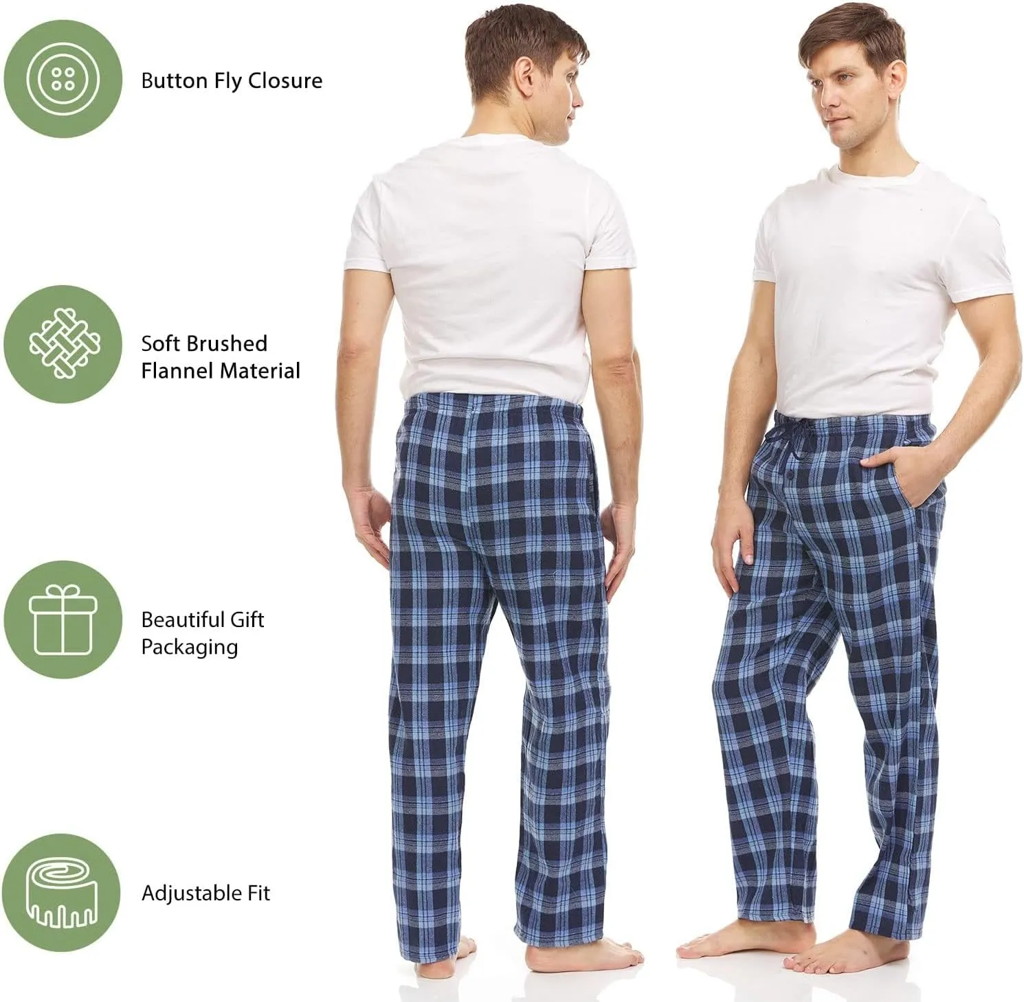 DARESAY 3 Pack: Plaid Pajama Pants For Men Mens Flannel Pajama Pants With Pockets & Button Fly (Up To 3XL)
