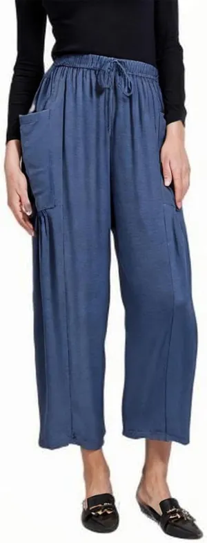 DASAYO Linen Pants Women Drawstring Elastic Waist Palazzo Harem Pants with Side Pockets Ladies Casual Loose Wide Leg Trousers