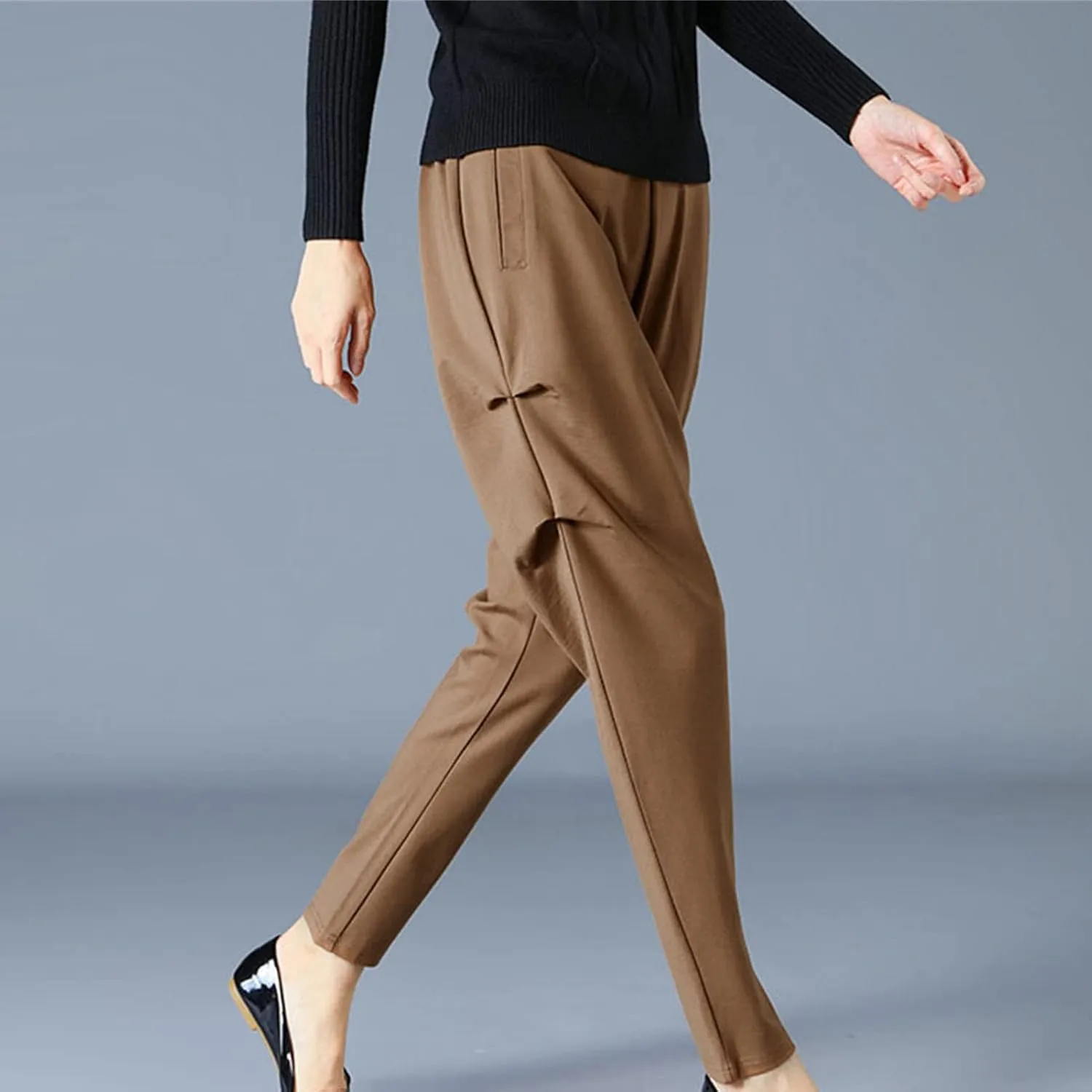DGHM-JLMY Women's Spring Loose Skinny Pants Linen Ankle Harem Pants Leggings Cropped Tapered Trousers with Pockets