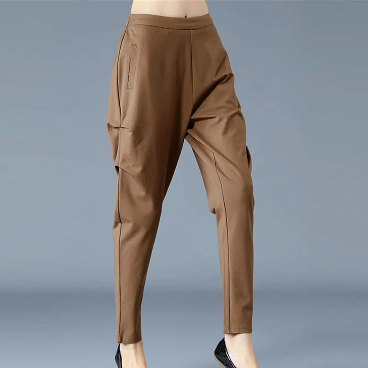 DGHM-JLMY Women's Spring Loose Skinny Pants Linen Ankle Harem Pants Leggings Cropped Tapered Trousers with Pockets