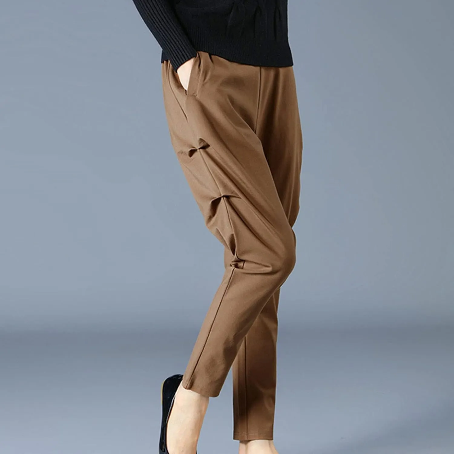 DGHM-JLMY Women's Spring Loose Skinny Pants Linen Ankle Harem Pants Leggings Cropped Tapered Trousers with Pockets