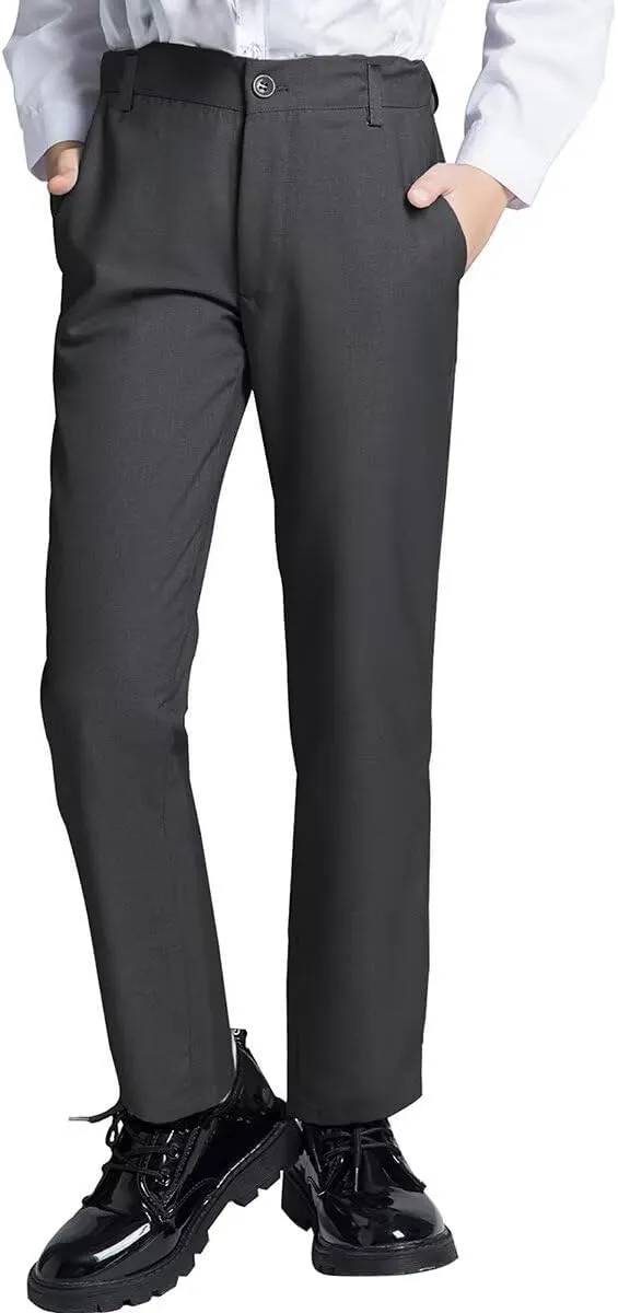 DHTS Boys Dress Pants (Size 2-20 Years) Slim Fit Uniform Pants for Toddler & Teens