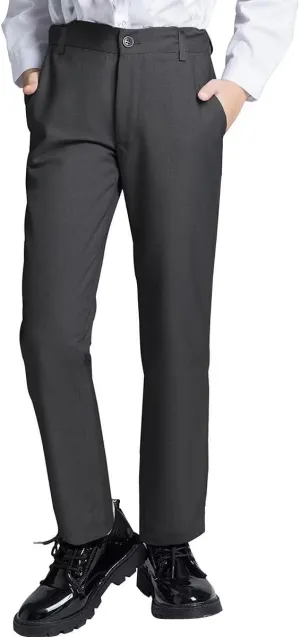 DHTS Boys Dress Pants (Size 2-20 Years) Slim Fit Uniform Pants for Toddler & Teens