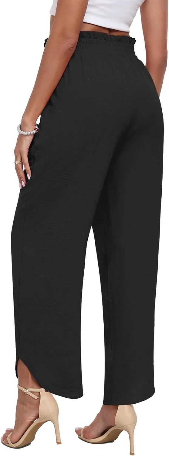 DILIUXING Womens High Waist Pants Wide Leg Adjustable Knot Loose Casual Trousers Business Work Pants with Pockets