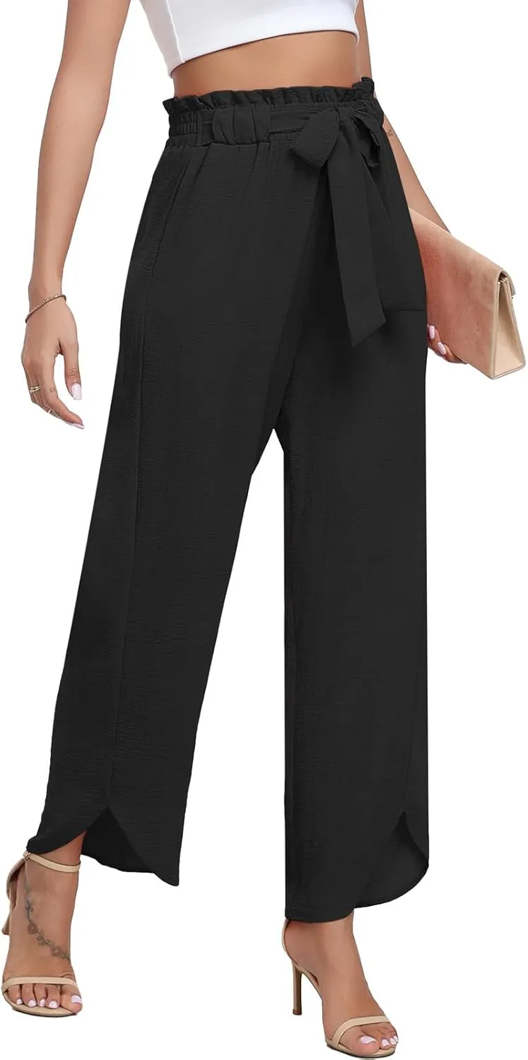 DILIUXING Womens High Waist Pants Wide Leg Adjustable Knot Loose Casual Trousers Business Work Pants with Pockets