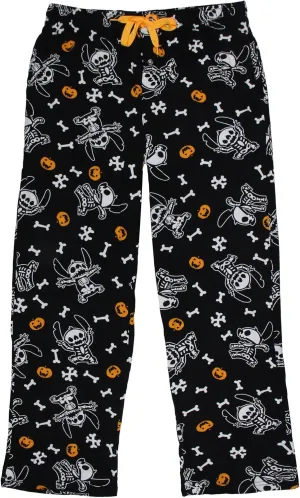 Disney Lilo and Stitch Pajama Pants Skeleton And Jack O' Lantern Halloween Adult Lounge Pants