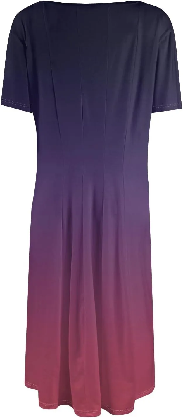 Easter Dress for Women Short Sleeve Casual Flowy Trendy Vacation Midi Dress Crewneck Beach Long Sundresses Summer