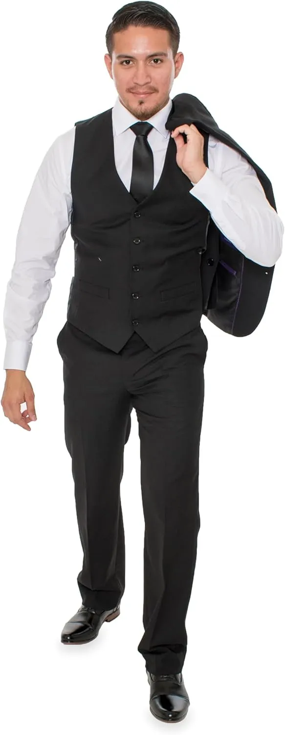 Elegant Men's Black Two Button Three Piece Suit