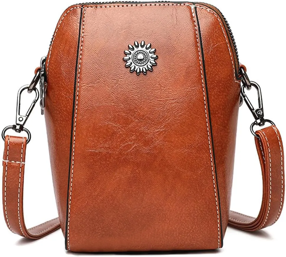 Elmyse,Elmyse Crossbody Bag Leather,Elmsye Crossbody Purse,Retro All-Match Vertical Cellphone Bag for Women (Brown)