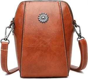 Elmyse,Elmyse Crossbody Bag Leather,Elmsye Crossbody Purse,Retro All-Match Vertical Cellphone Bag for Women (Brown)