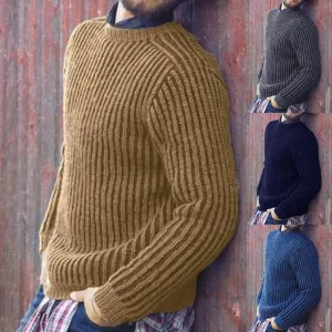 Fashion Men Solid Color O Neck Long Sleeve Causals Pullover Sweater Knitwear