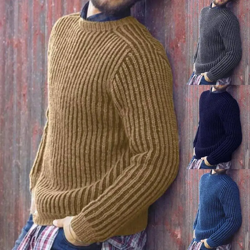 Fashion Men Solid Color O Neck Long Sleeve Causals Pullover Sweater Knitwear