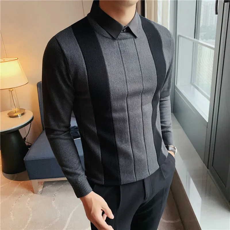 Fashion Striped Spliced Sweater
