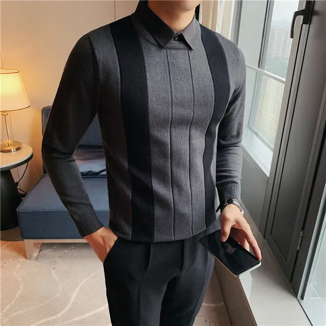 Fashion Striped Spliced Sweater