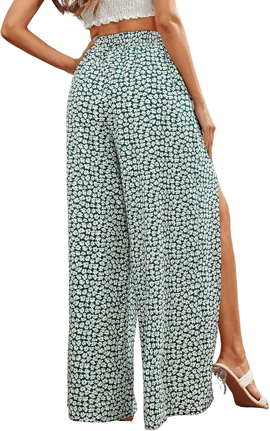 Floerns Women's Ditsy Floral Tie Front Wide Leg Wrap Long Pants