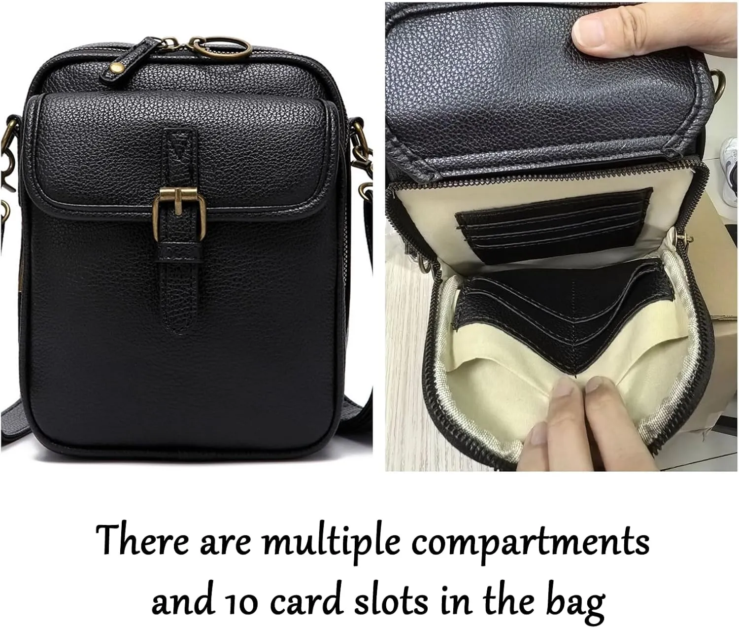 Forcipower Crossbody Leather Bag with 10 Card Slots, Zealburst Mini Messenger Shoulder Handbag, 2025 New Vintage Wallet