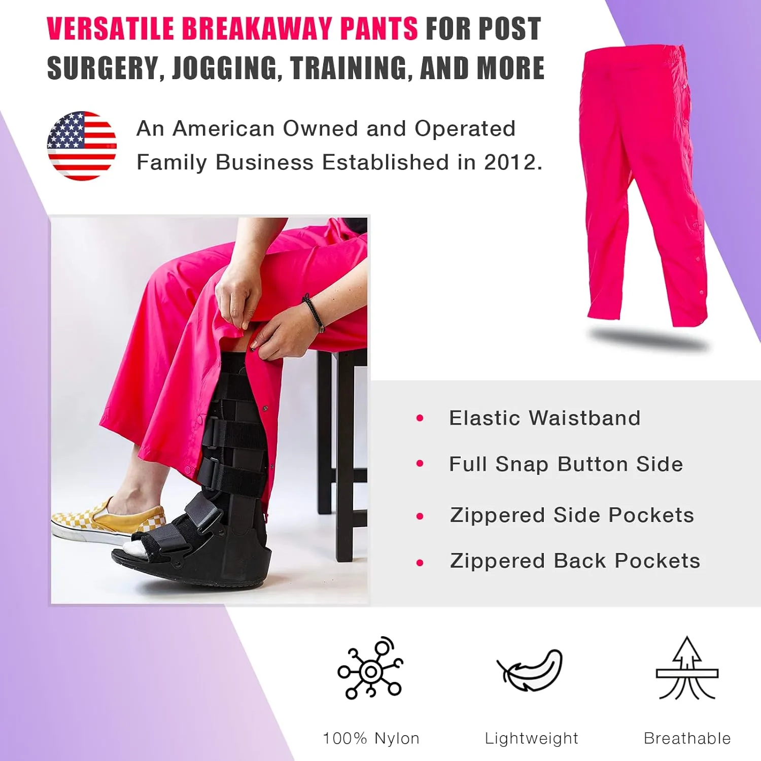 Funny Guy Mugs Tear Away Pull On Pants - Post-Surgery Snap Button Tearaway Elastic Waist Pants - Retro Windbreaker Pants