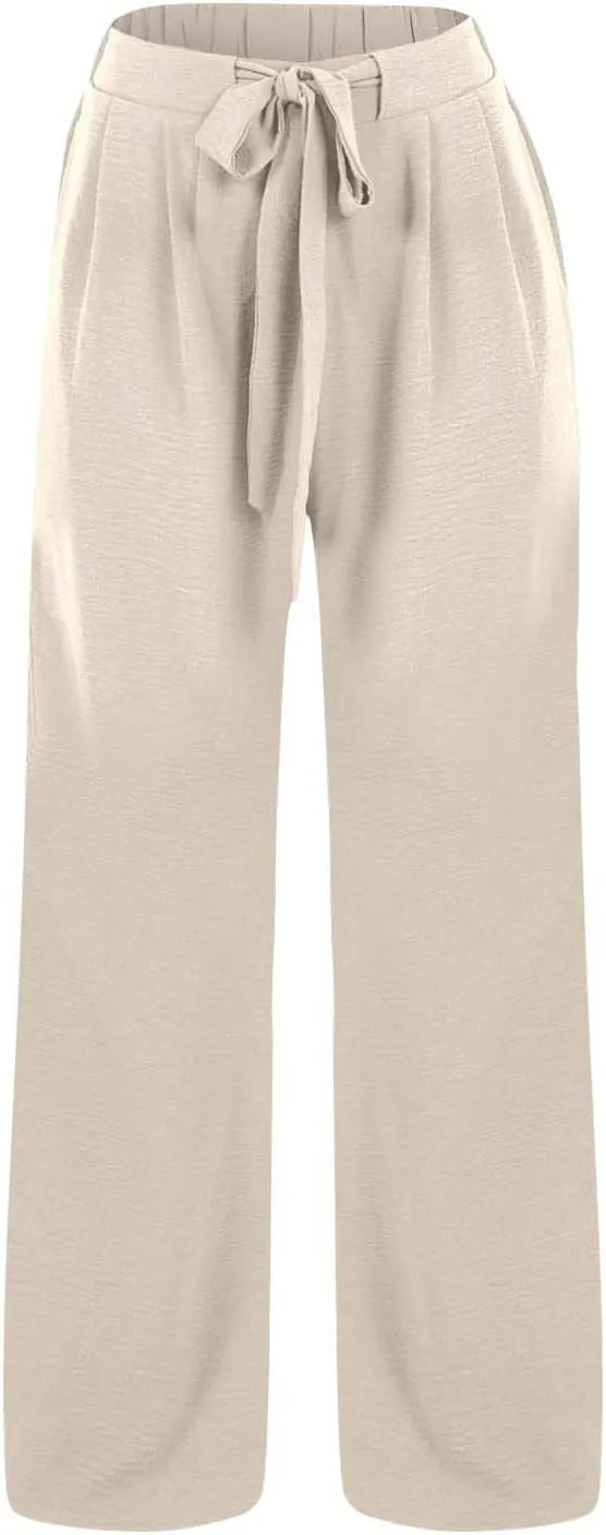 FZVYD Wide Leg Pants for Woman Linen Palazzo High Waisted Drawstring 2025 Summer Casual Business Beach Vacation Pant Trousers