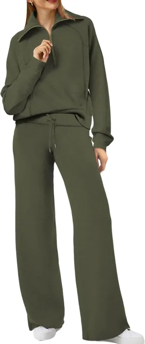 GORIFE Women's 2 Piece Lounge Set Lapel Fall Outfits Long Sleeve Tracksuit Half Zip Sweatsuit Matching Set
