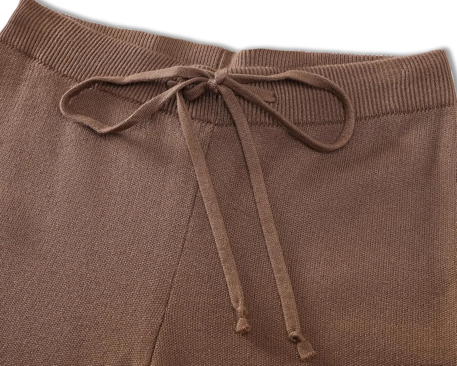 GRAPENT Women's Ribbed Knit Flowy Winter Pants Elastic Waist Tie Front Wide Leg Sweater Pants