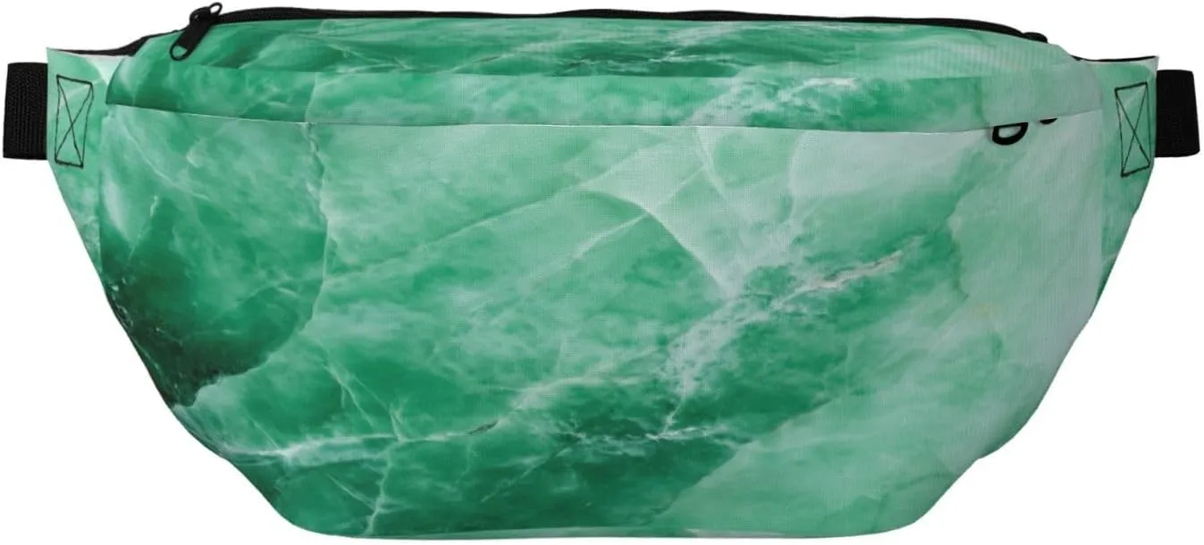 Green Marble Fanny Pack For Women Man, Waist Belt Bag Crossbody For Sports Travel Hiking Running Jogging