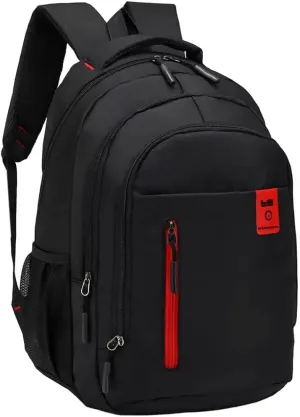 Heavy Duty Notebook Backpack Black and Red Three Front Pockets Two Side Pockets Scratch-Proof Fabric