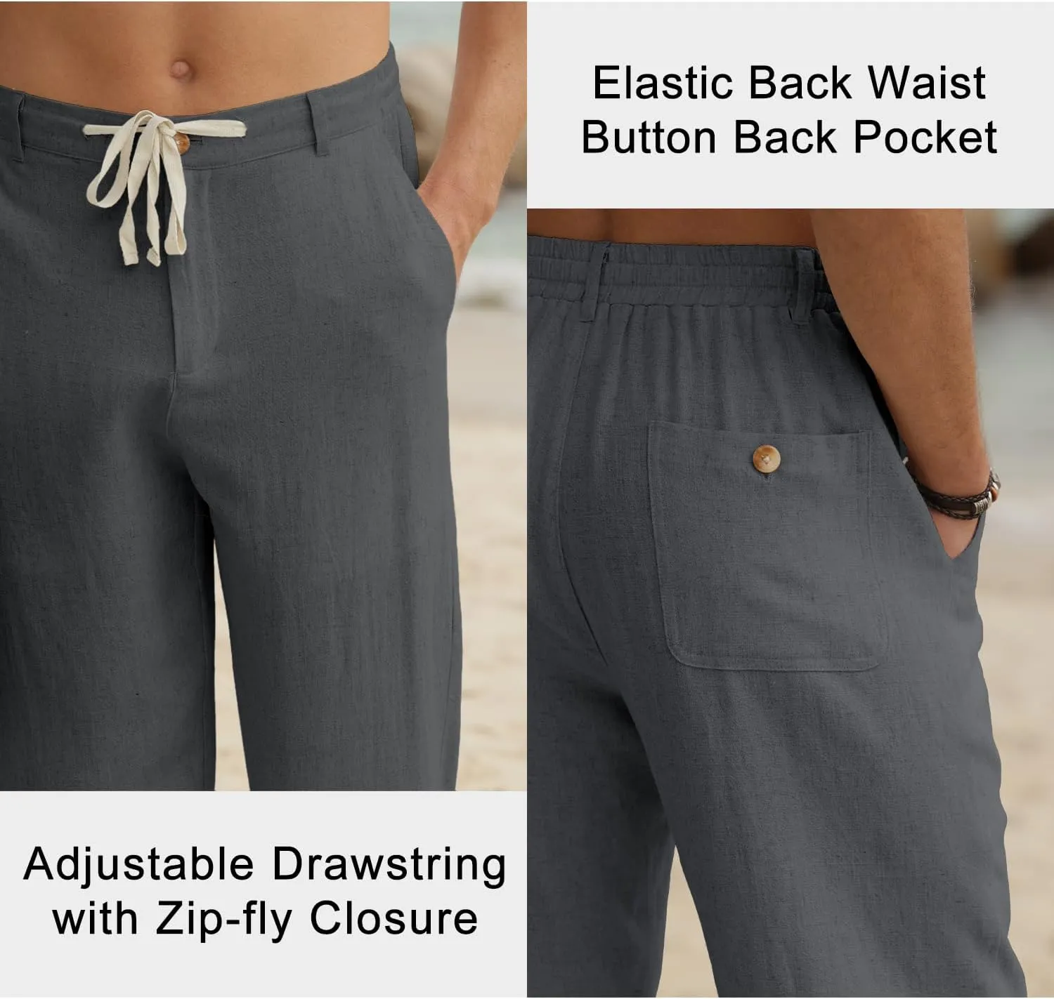 HOTake Men's Linen Pants Casual Beach Summer Vacation Linen Dress Pants Loose Fit