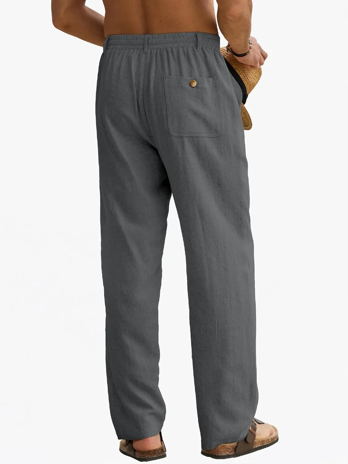 HOTake Men's Linen Pants Casual Beach Summer Vacation Linen Dress Pants Loose Fit