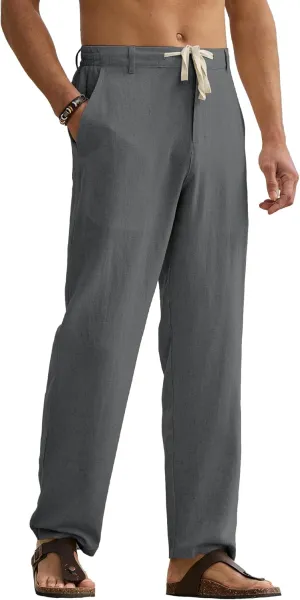 HOTake Men's Linen Pants Casual Beach Summer Vacation Linen Dress Pants Loose Fit