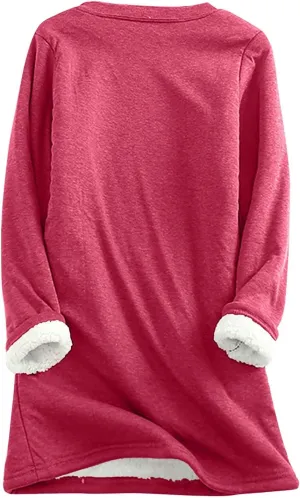 HXHYQKP Fleece Lined Sweatshirt Women's Sherpa Lined Sweatshirt Winter Warm Fleece Crewneck Pullover Loungewear