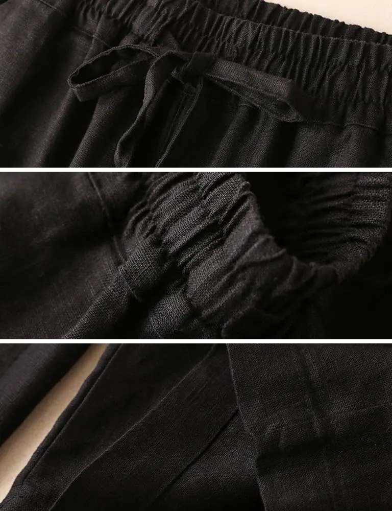 IDEALSANXUN Womens Casual Elastic Waist Cotton Linen Straight Leg Pants Loose Fit Palazzo Pants