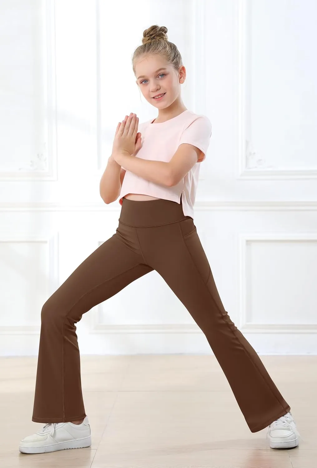 IUGA Girls Flare Leggings High Waist Cute Preppy Clothes for Girls Uniform Pants with Pockets Bell Bottom Pants