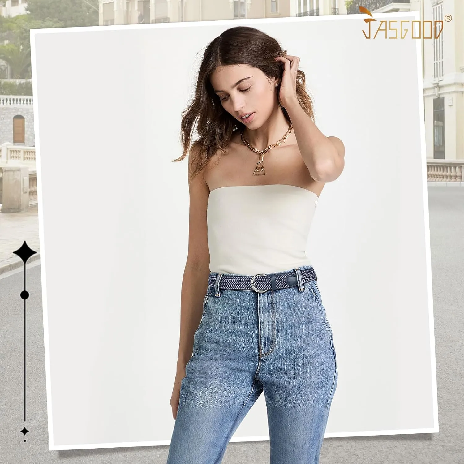 JASGOOD Women Braided Woven Elastic Stretch Belt Canvas Casual Belt for Jeans Pants