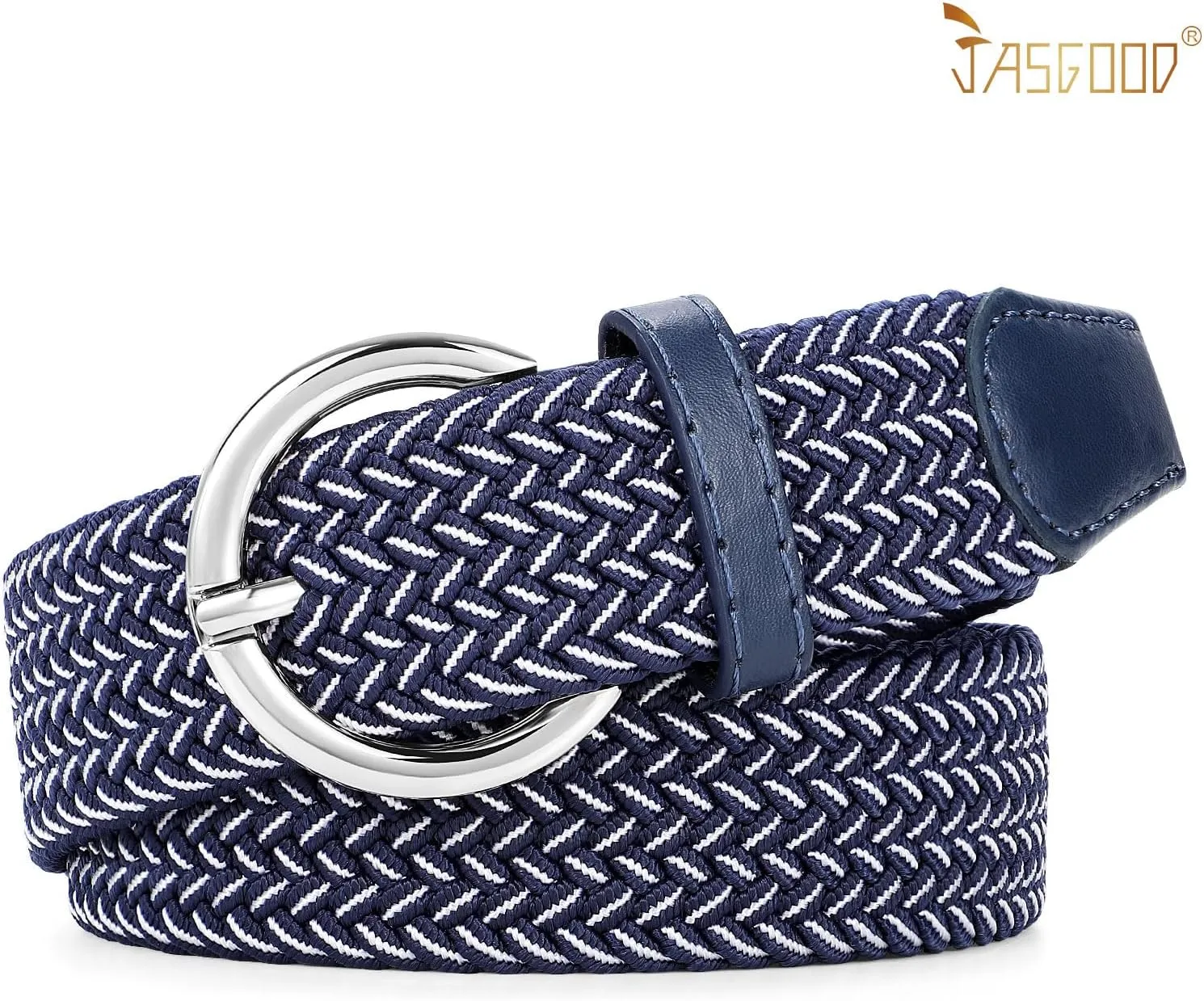 JASGOOD Women Braided Woven Elastic Stretch Belt Canvas Casual Belt for Jeans Pants