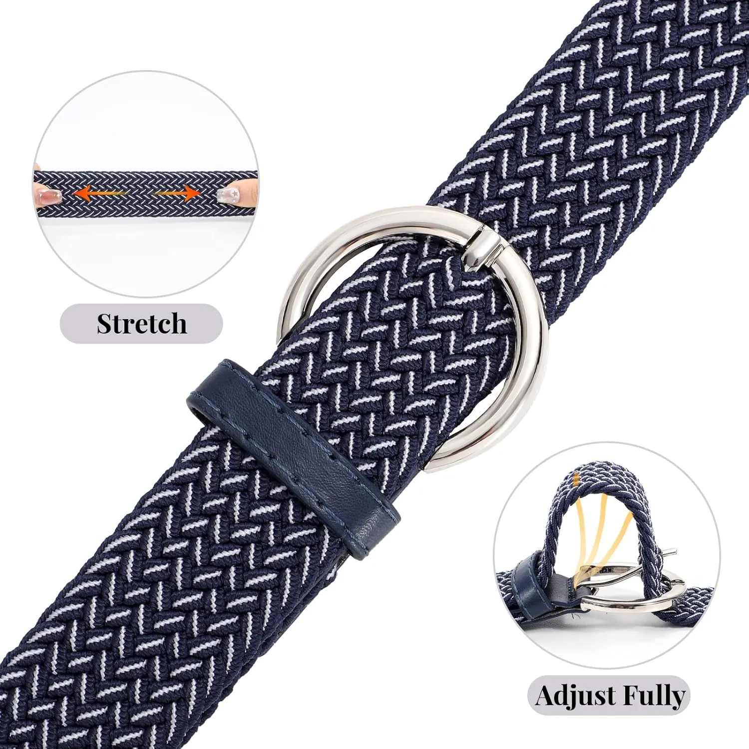 JASGOOD Women Braided Woven Elastic Stretch Belt Canvas Casual Belt for Jeans Pants