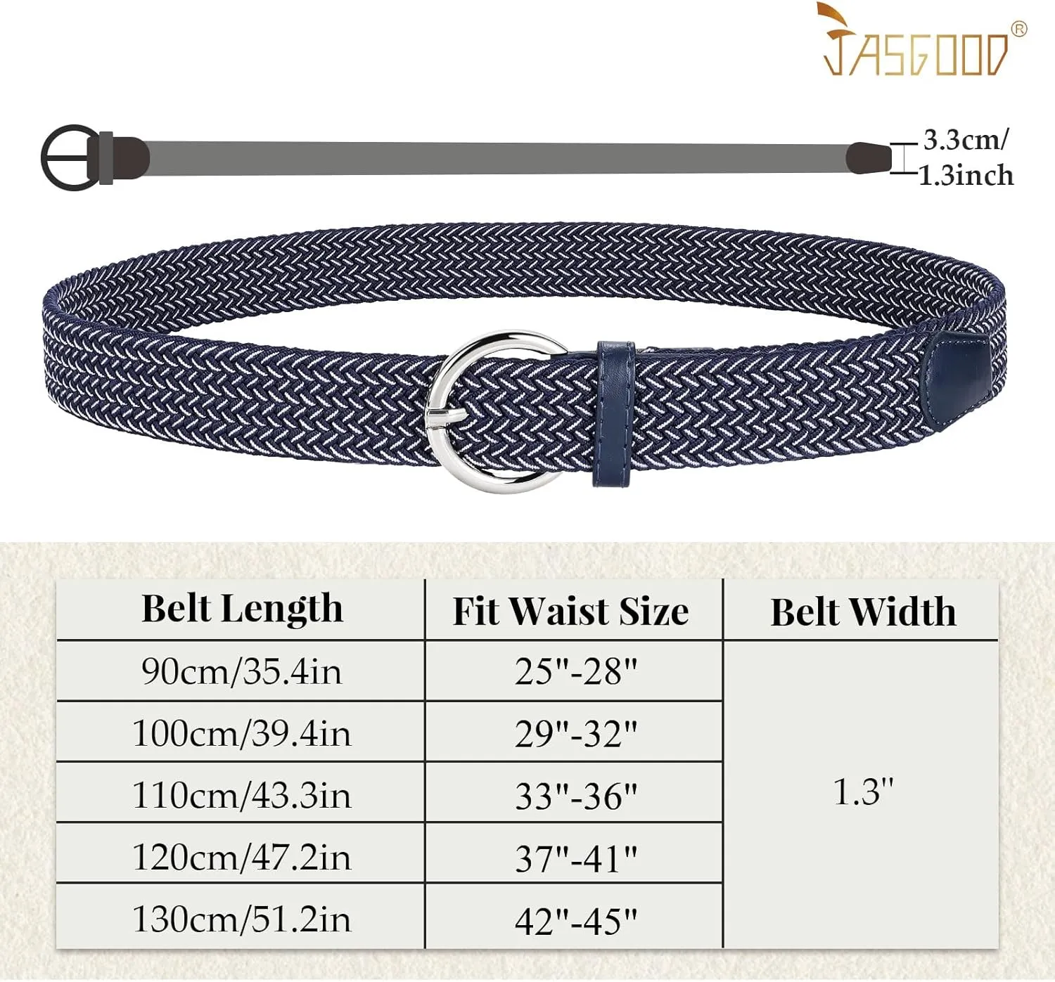 JASGOOD Women Braided Woven Elastic Stretch Belt Canvas Casual Belt for Jeans Pants