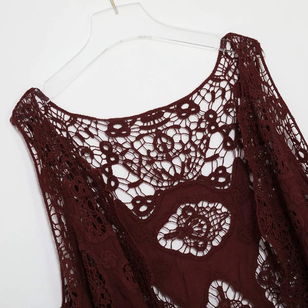 JASTIE Women Open Stitch Cardigan Boho Sleeveless Hippie Summer Hollow Out Solid Crochet Vest