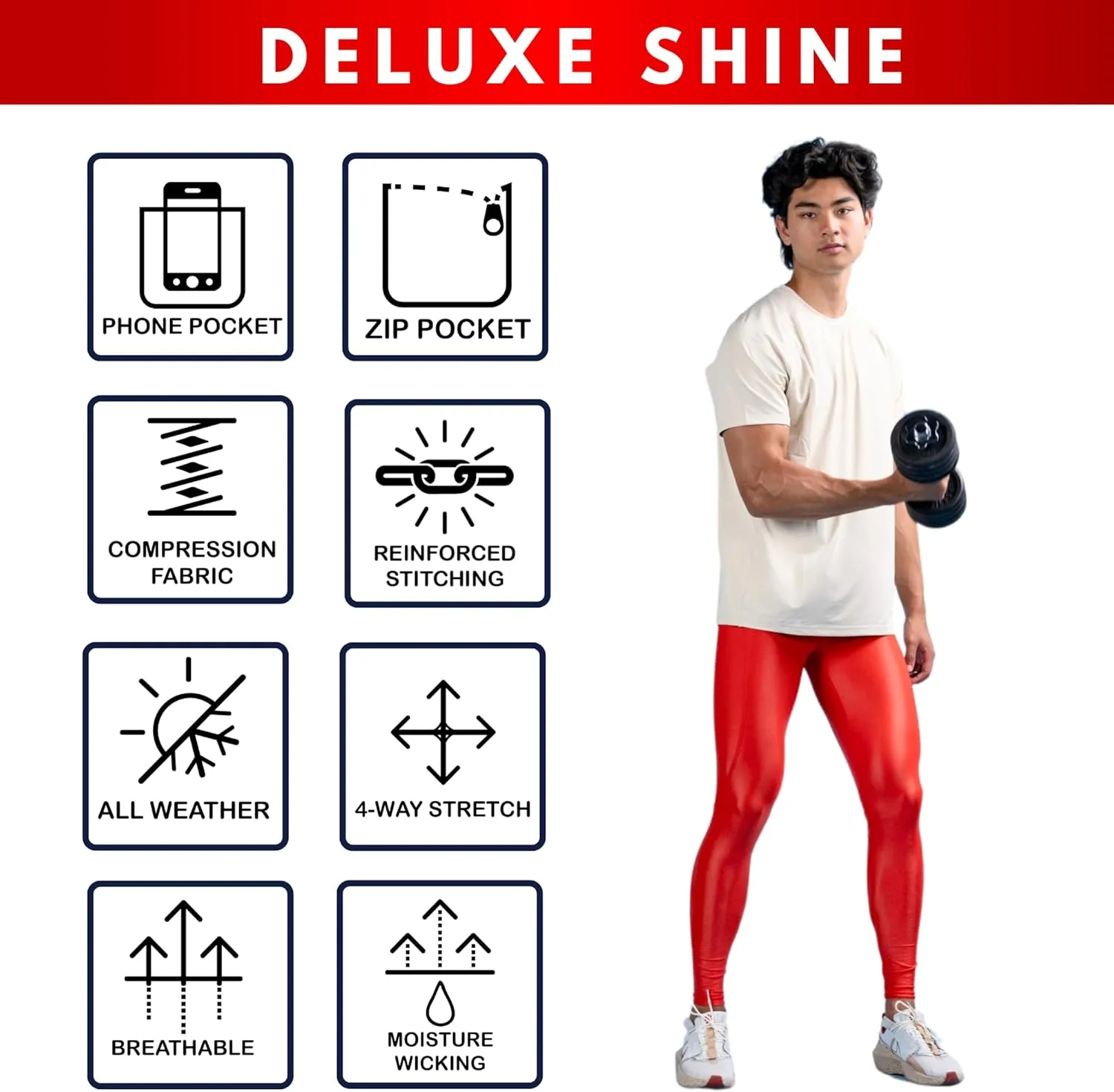 Kapow Meggings Shiny Performance Leggings - Compression Pants for Men with Pockets