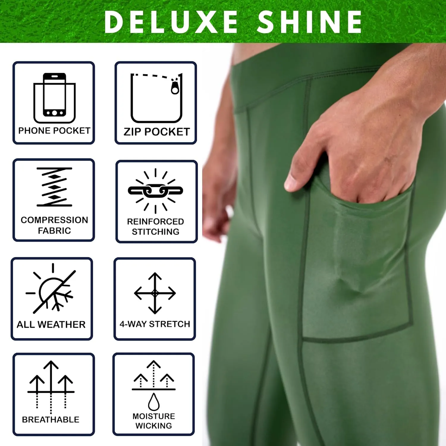 Kapow Meggings Shiny Performance Leggings - Compression Pants for Men with Pockets