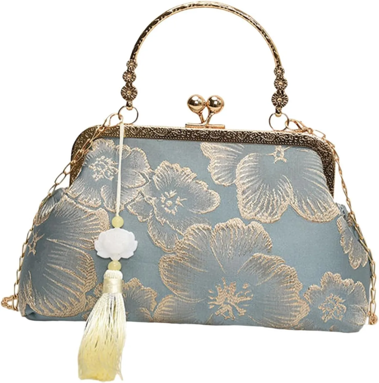 Kiss Lock Crossbody Purse Change Purse Tote Chinese Style Satchel Crossbody Bag Blue
