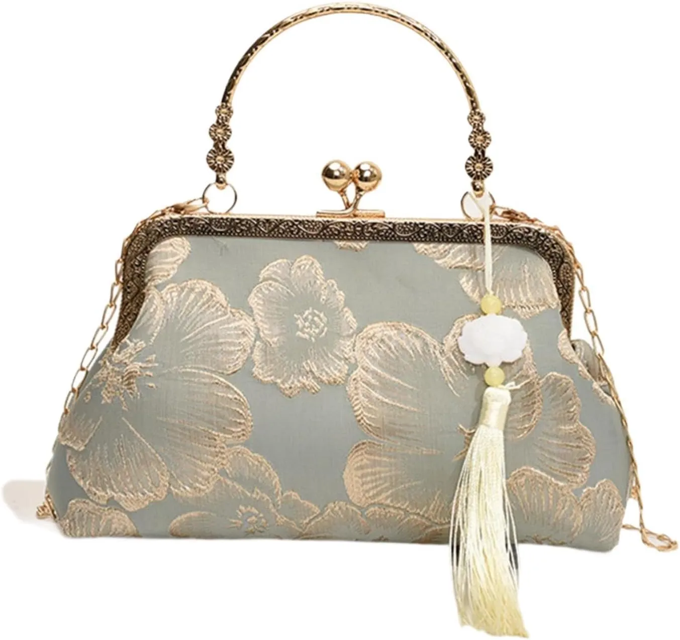 Kiss Lock Purse Handbag Pouch Evening Bag Chain Crossbody Bag for Party Prom Green