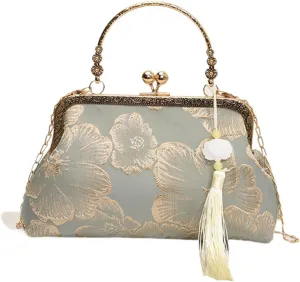 Kiss Lock Purse Handbag Pouch Evening Bag Chain Crossbody Bag for Party Prom Green