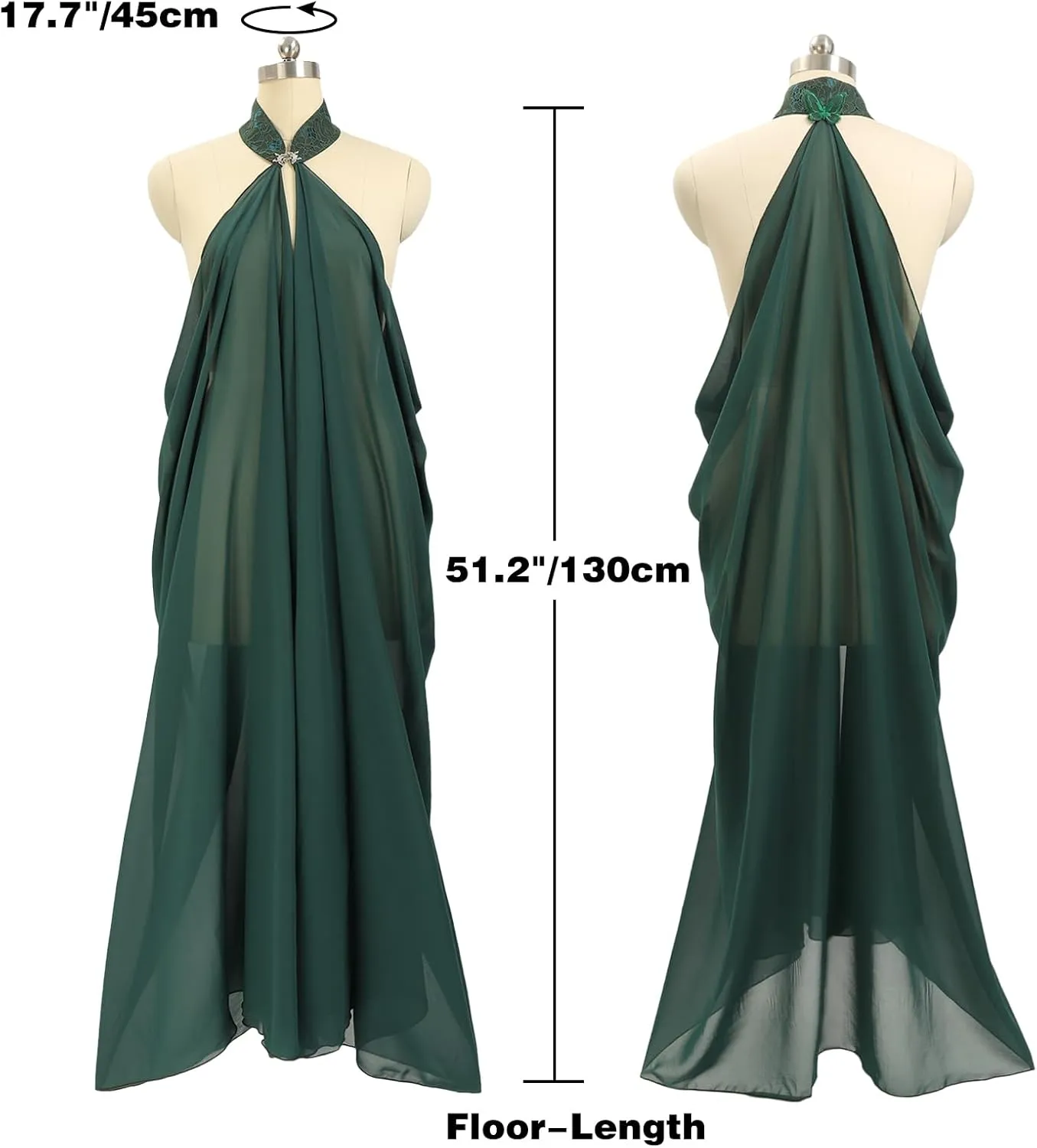 KUOIN Women's Chiffon Sheer Cape Gothic Tulle Cloak Halloween Wedding Bridal Collared Shawls Full-Length 130CM