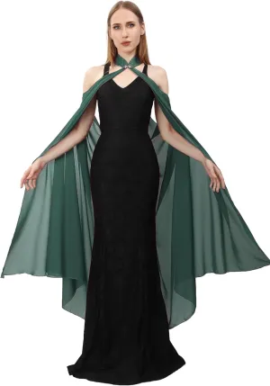 KUOIN Women's Chiffon Sheer Cape Gothic Tulle Cloak Halloween Wedding Bridal Collared Shawls Full-Length 130CM