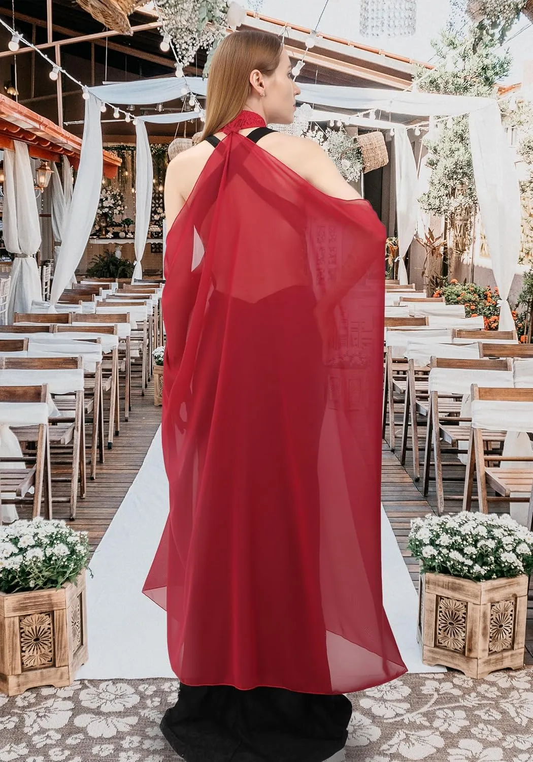KUOIN Women's Chiffon Sheer Cape Gothic Tulle Cloak Halloween Wedding Bridal Collared Shawls Full-Length 130CM